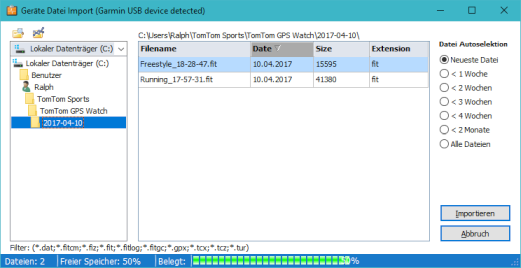 Howto Import of TomTom Spark Runner devices